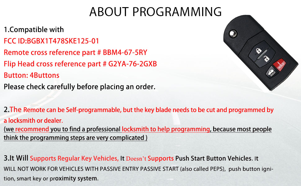 Key Fob Remote Replacement Fits for Mazda MX5 Miata 2006