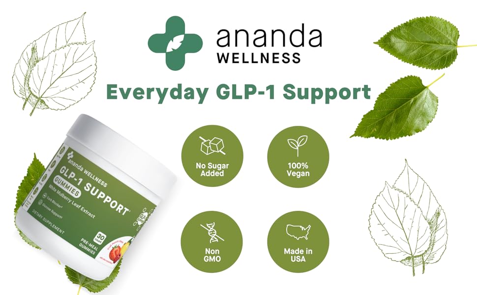 Ananda Wellness GLP-1 support gummies. Daily natural gummy supplement, fruit punch flavor