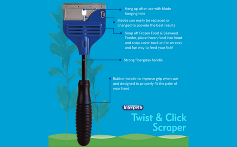 Interpet Twist & Click Aquarium Fish Tank Scraper Fixed Handle, Removes