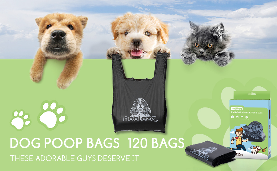 Nobleza 120 Dog Poo Bags with Tie Handles, Poo Bags for Dogs 100 Leak