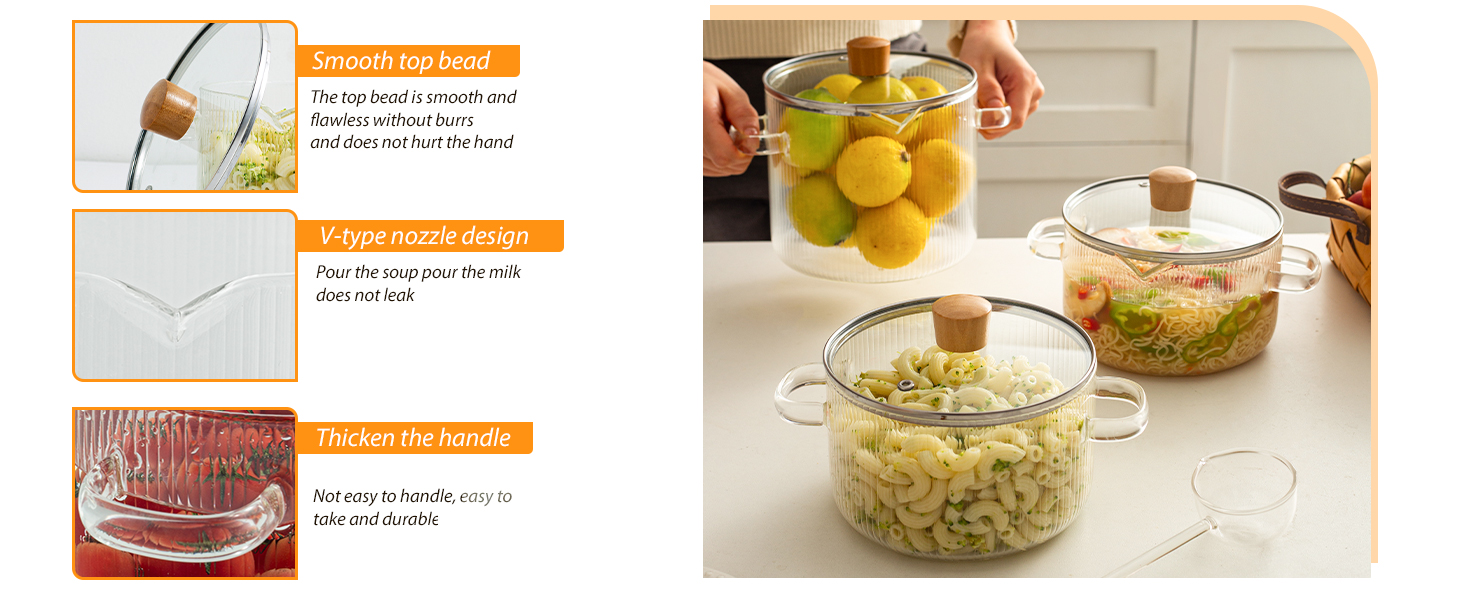 Simmer Pot with Lid, 2.3L(78oz) Heat Resistant Borosilicate