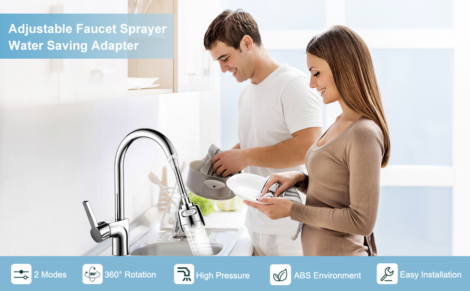 Sink Faucet Attachment, Movable Kitchen Faucet Extender, 360° Rotatable