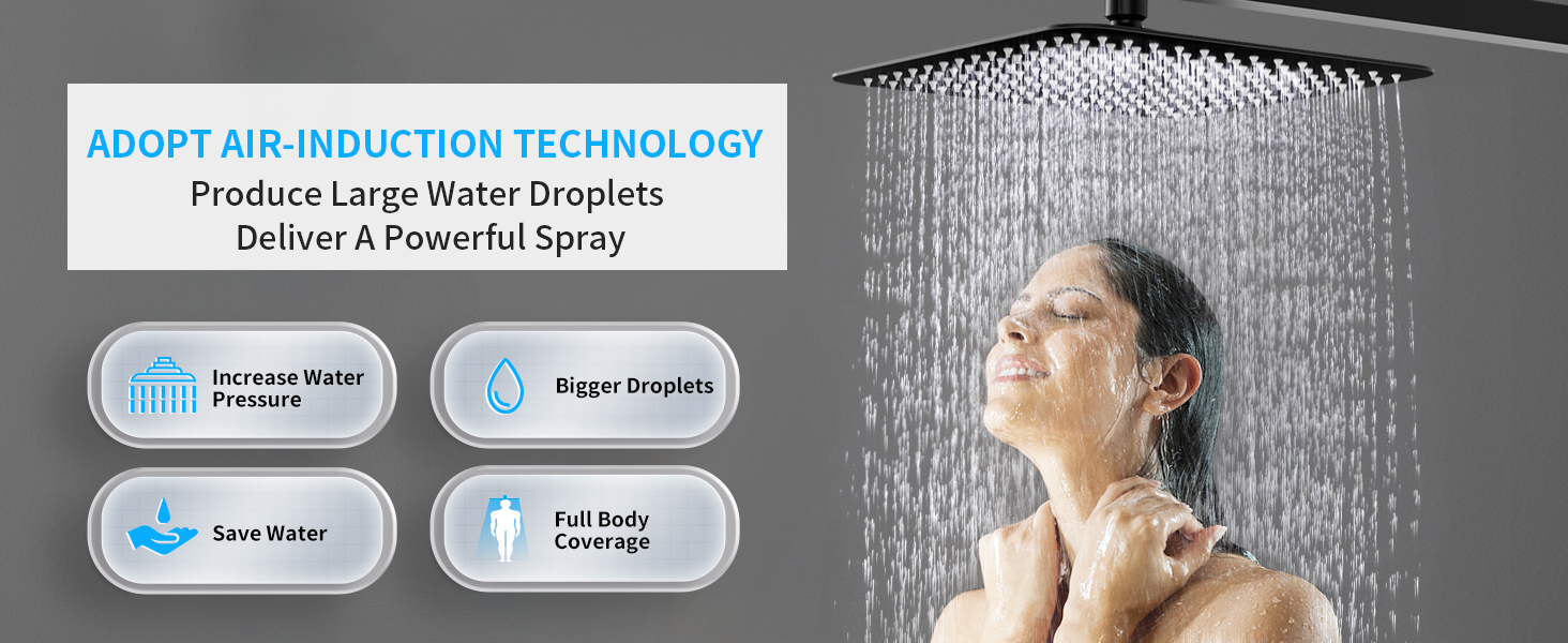 EMBATHER Shower System Matte Black Shower Faucet Sets with 10" Rain Shower Head Hand Held For