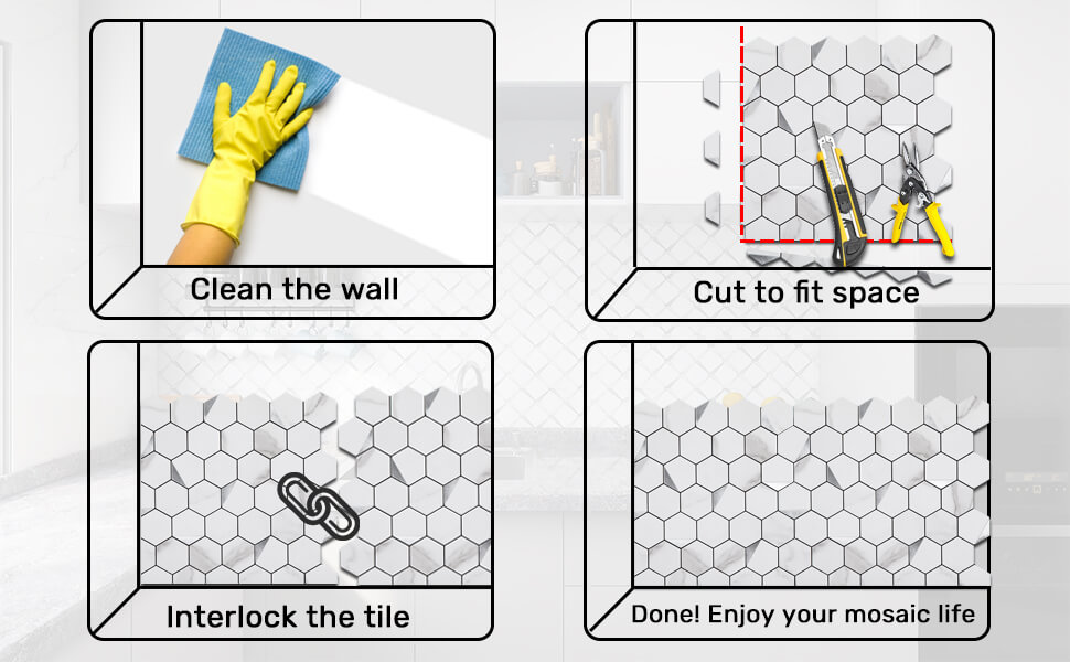 Soulscrafts Peel and Stick Tile Kitchen Backsplash PVC White Marble Design Wall Tile