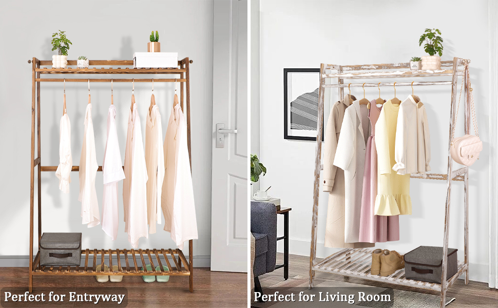 AAZZKANG Clothing Rack with Shelves Large Wooden Garment