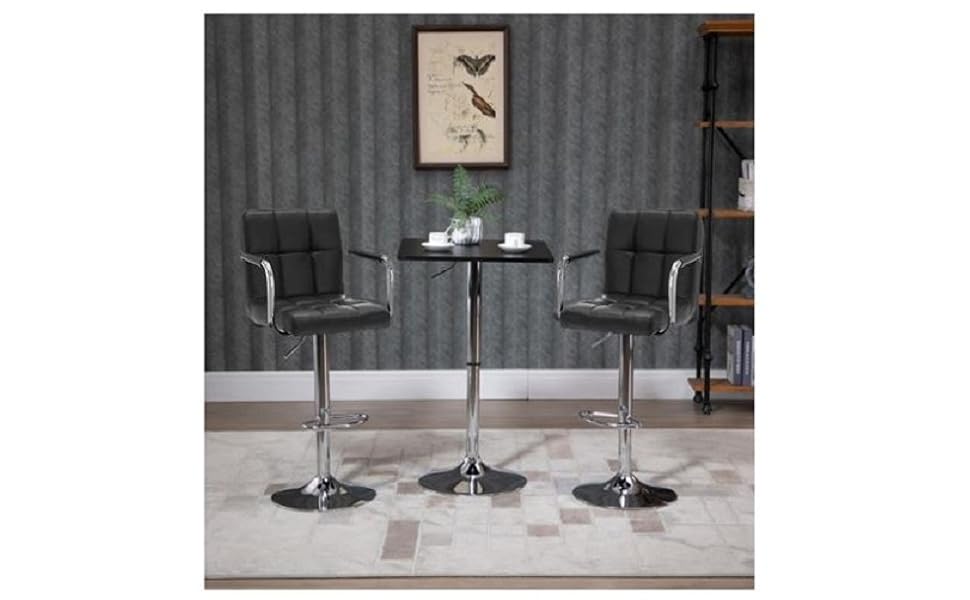 3-Piece Adjustable Swivel Bar Table with Two Bar stools with Armrests BLACK