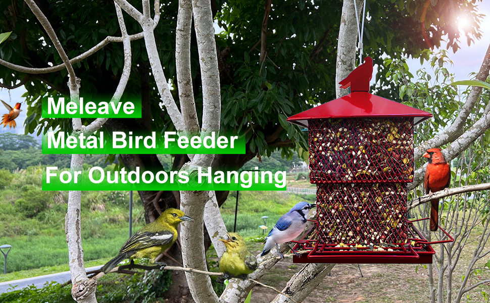 Meleave Bird Feeders Outdoor Hanging, 6.5 lbs Large Capacity Metal Bird