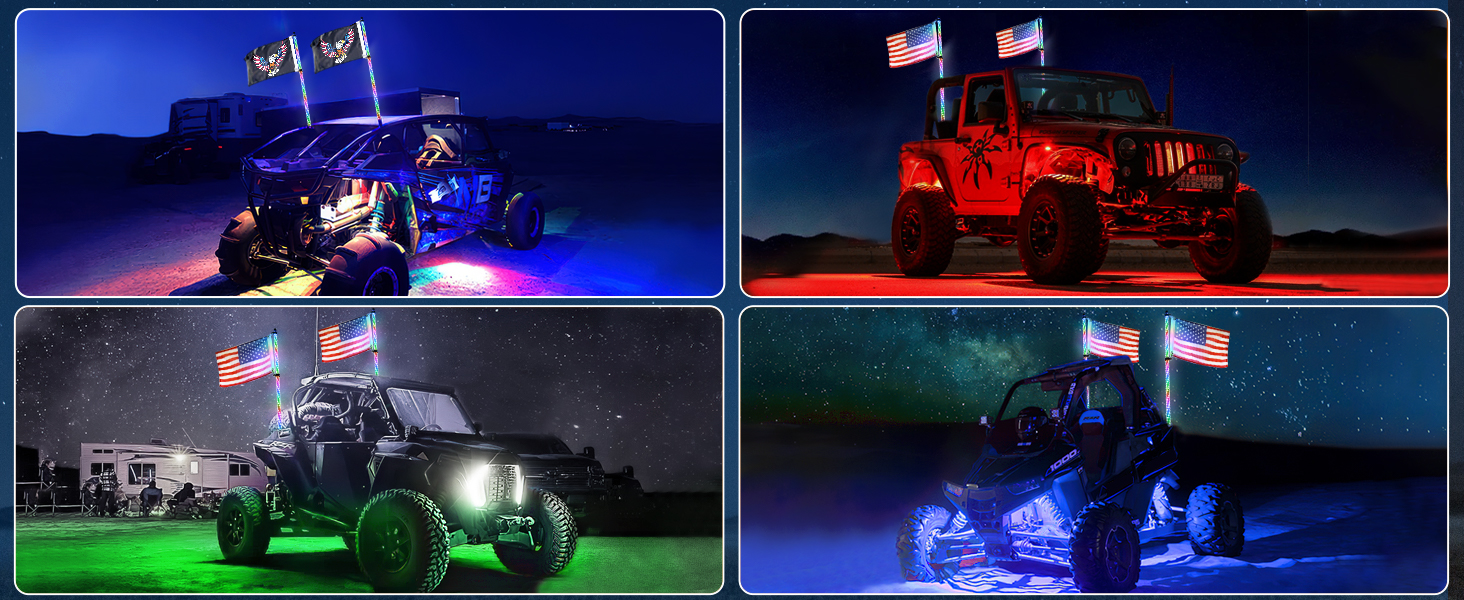 spiral RGB LED whip lights and rock lights combo with dual control