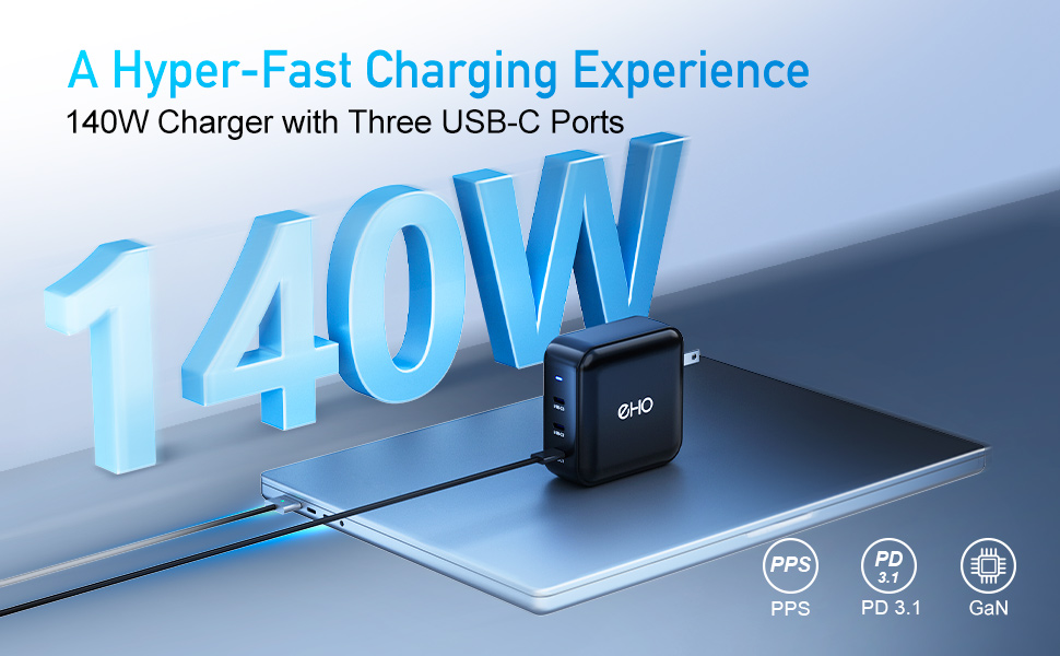 USB C Wall Charger, 140W PD 3.1 PPS 3Port GaN III Fast