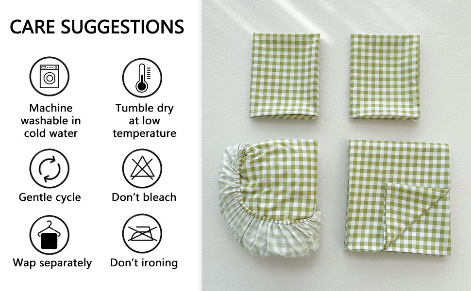 NSNLGSGC Sage Green Gingham Queen Sheet Set, Soft Brushed