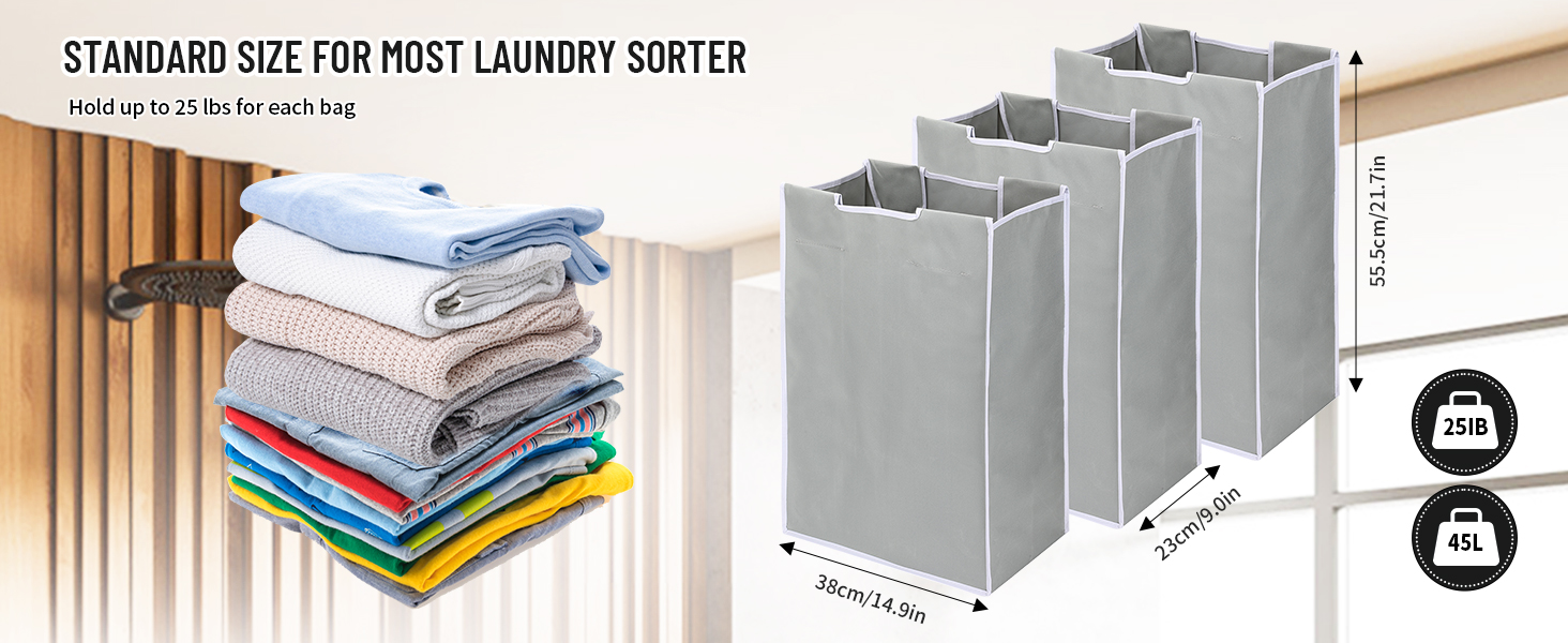 3 Bag Laundry Sorter Replacement Bags, Jhua 3 Pack Large Hamper Cart