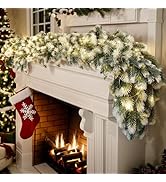 Fohil 6FT Christmas Garland with Light,Seasonal Artificial Christmas Green Rattan Pine Cypress Ga...