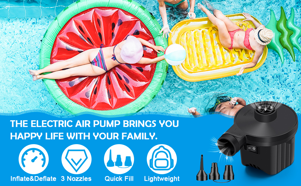 Electric Air Pump for Inflatable Pool QuickFill Air Pump with 3