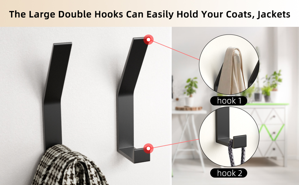 Large Coat Hooks Wall Mounted, Heavy Duty Coat Rack for Wall, Double