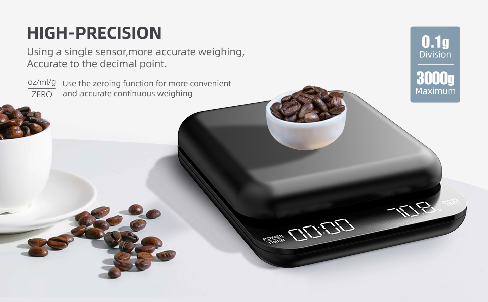BQtech Mini Digital Coffee Scales with Timer 3kg/0.1g, High Precision
