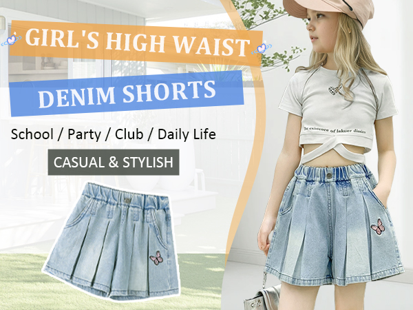 Amazon.com: Girl Jeans Knee-Length Denim Shorts High Waist