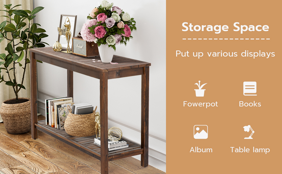 Garturects Wooden Console Table with Storage Shelf, 45 Inch