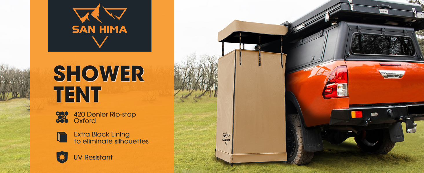 SAN HIMA Camping Shower Tent - Silhouette-Free Rapid Set-up Overland Awning Shower Tent with Light