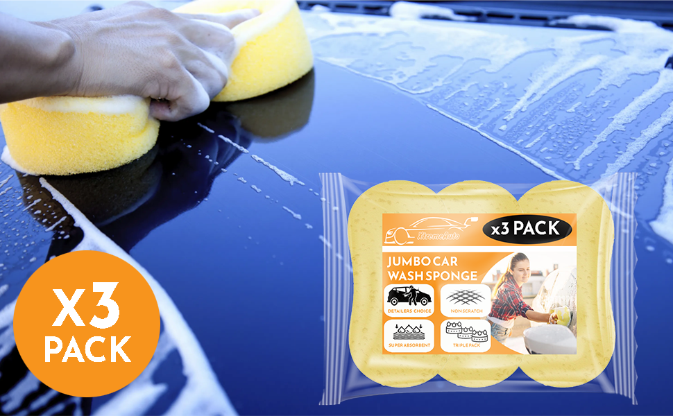 Xtremeauto JUMBO Sponges For Car Cleaning, Washing & Windows 3 Pack