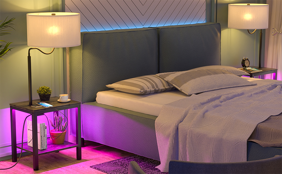 LityMax LED Floor Lamp with Table, Side Table with LED Light and Power