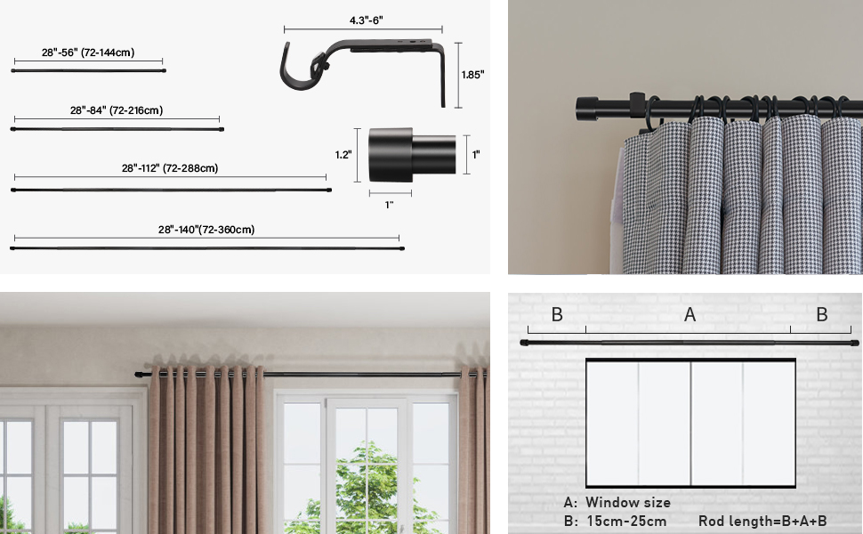 Eson Casa Curtain Poles for Eyelet Curtains, 72288 cm, 25mm Diameter
