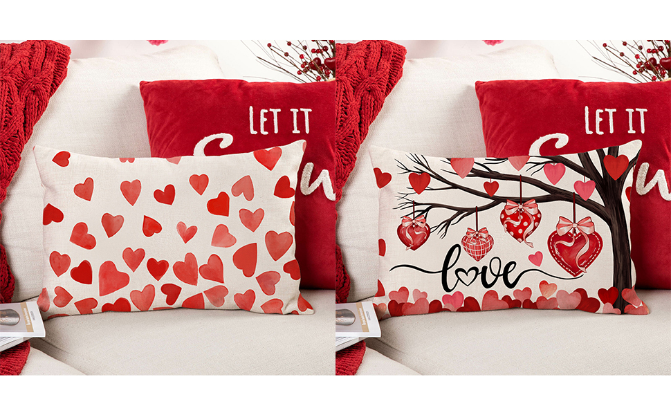 LOMCHEN Valentines Day Pillow Covers 12X20 Inch Set of 2
