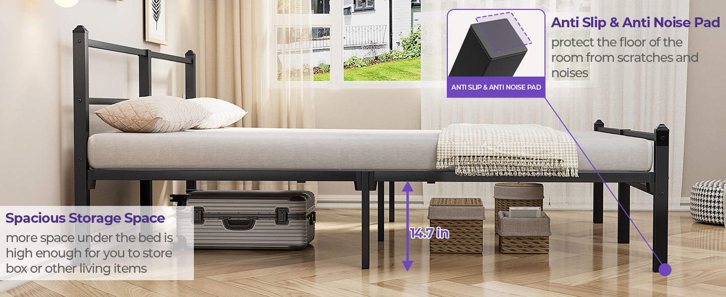 GreenForest King Size Bed Frame with Headboard Easy