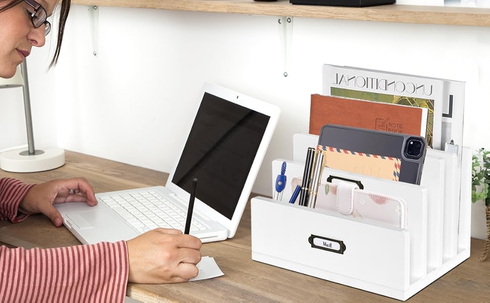 File Organizer for Desk Mail Organizer Countertop, Wood