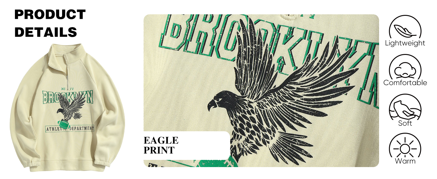 ZAFUL Men's Fleece Lining BROOKLYN Letters Eagle Graphic Raglan Sleeve