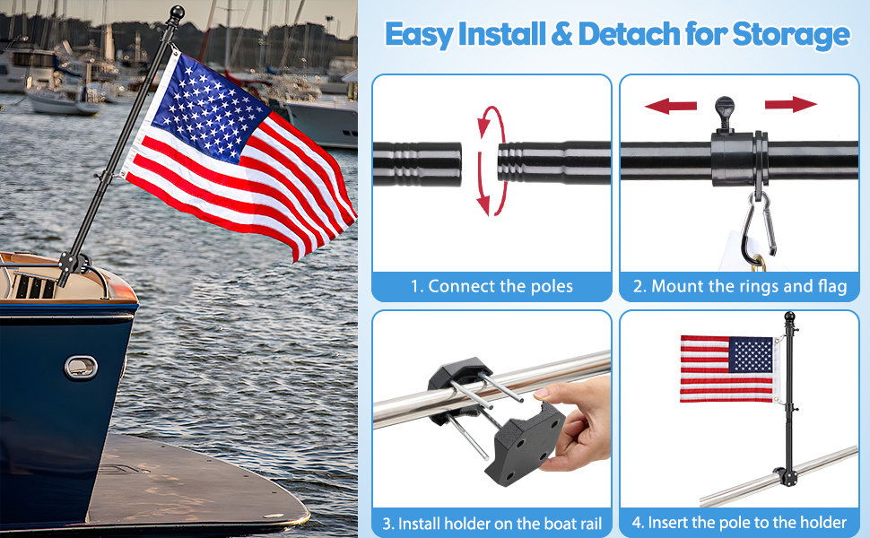 Boat Flag Pole, Pontoon Boat Accessories Flag Pole Kit, 60