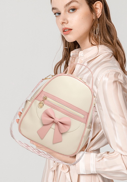 Süßer Lederrucksack mit Schleife für Mädchen, Mini-Rucksack, Geldbörse für Damen