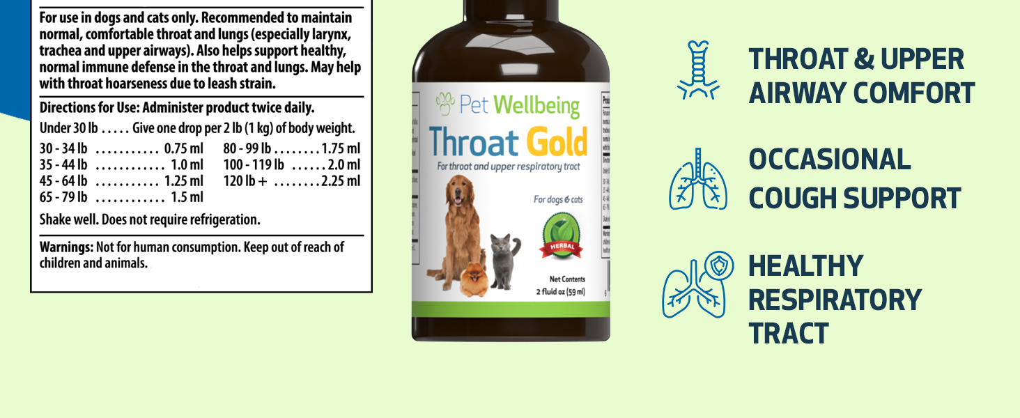 Pet Wellbeing Throat Gold for Dogs Natural Herbal Throat and