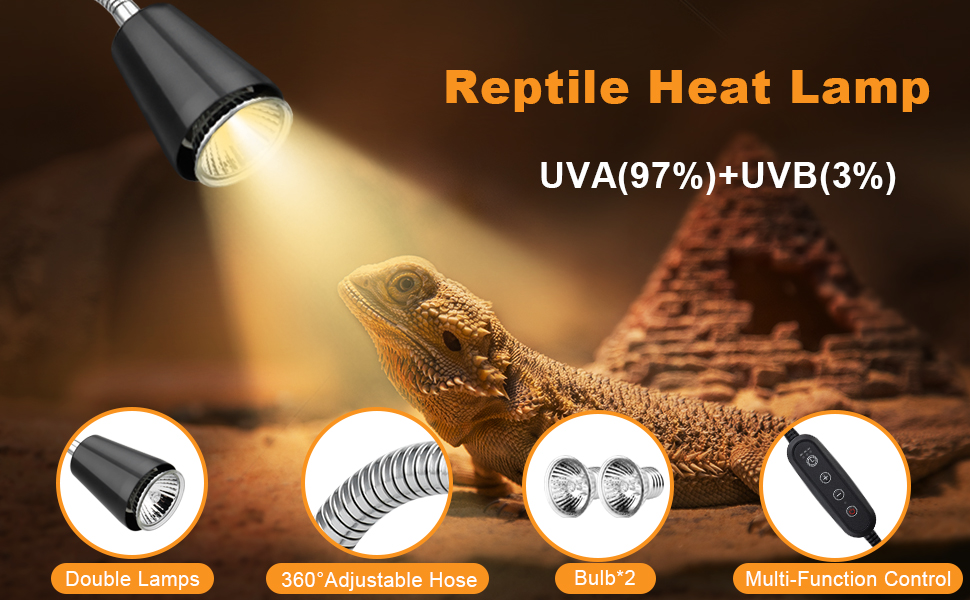 ZJNBMTFY Reptile Heat Lamp, UVAB Reptile Light with Clamp
