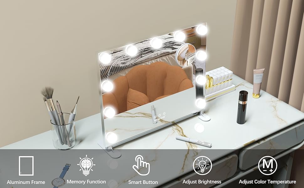 BEAUTME Vanity Mirror with Light, Hollywood Lighted Makeup Mirror by