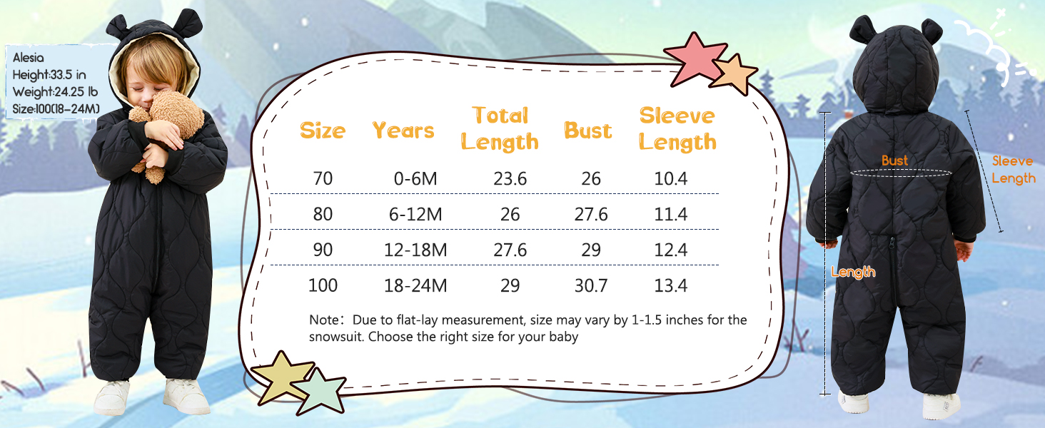 Baby Snowsuit Size Chart