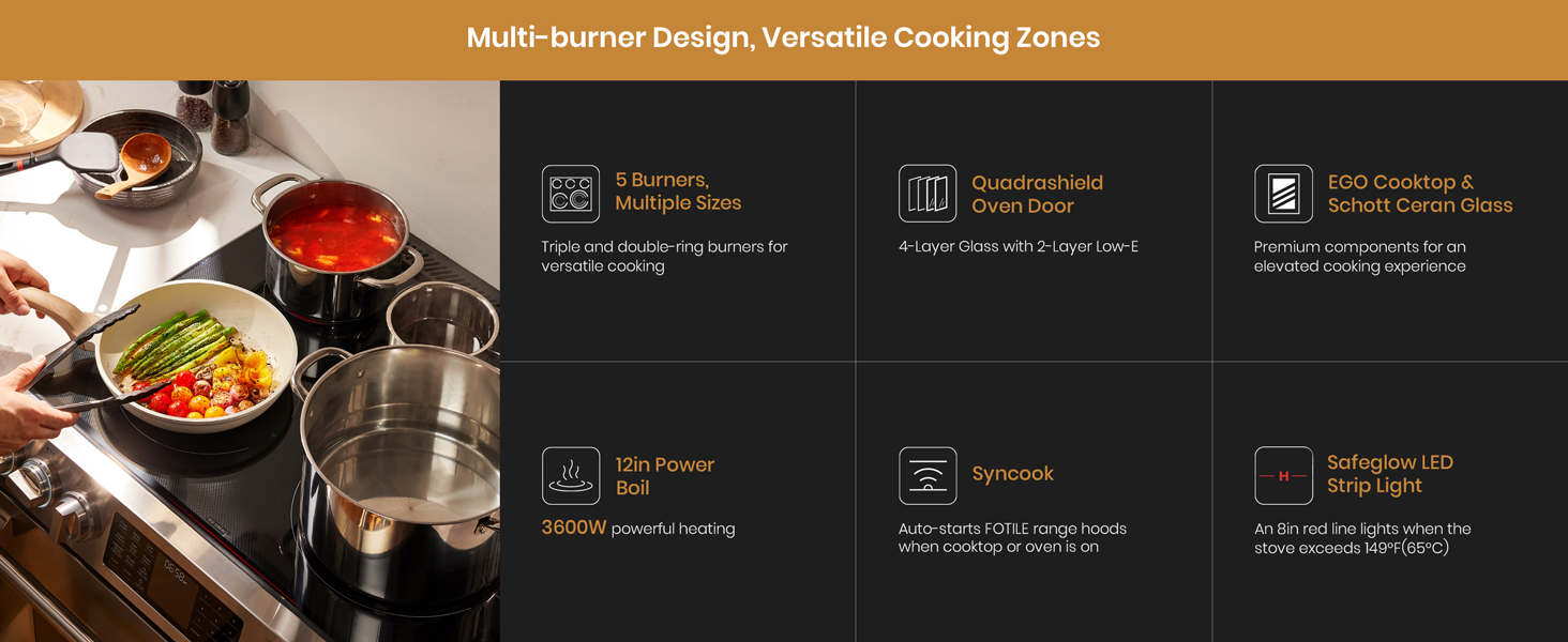 Multi-burner Design, Versatile Cooking Zones
