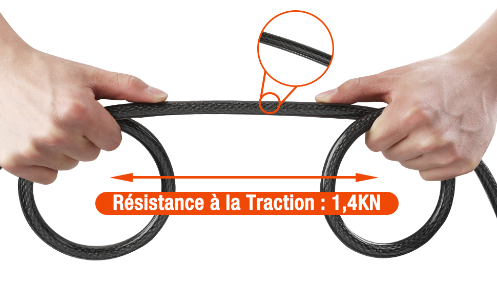 ValueMax Câble Antivol Vélo 213 Cm X 12 Mm, Antivol Vélo De Sécurité Avec Revêtement PVC, Double Boucle Tressée, Pour Cadenas, Antivol à Disque Et Antivol En U 17 5