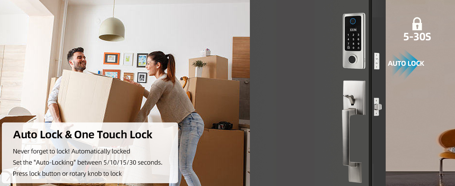 BEBASIA Fingerprint Door Lock with Handles, Keyless Entry Door Lock