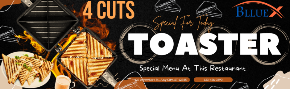 Jumbo Gas Toaster 4 Cuts Non-Stick Gas sandwich Maker