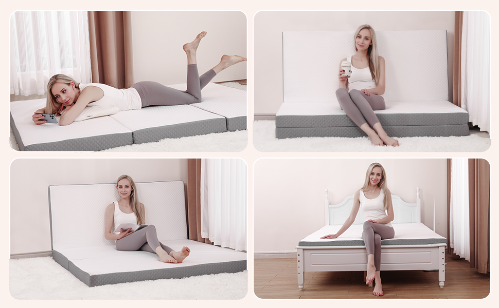 Forias Memory Foam Folding Mattress Queen, 4 Inch Trifold