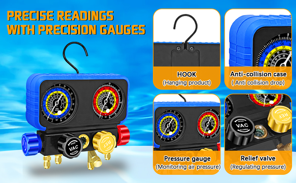 AC Manifold Gauge Set R134A R1234YF, Automotive 4 Way Car