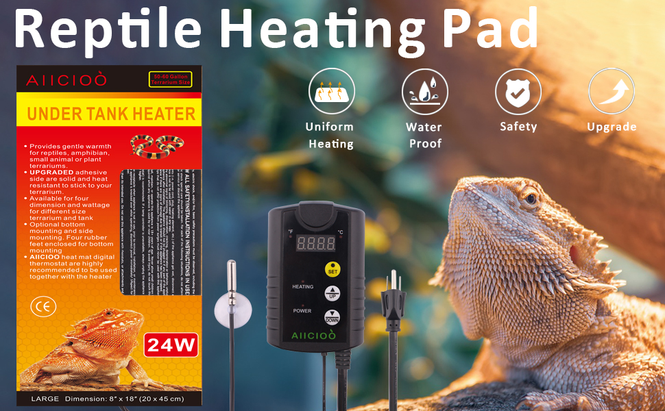 Aiicioo Under Tank Heater Thermostat Reptile Heating Pad