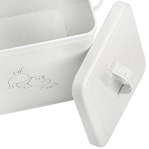 DELA DISCOUNT f7914ad7-338e-4558-94ac-7c2bbe44c8d4.__CR0,0,1030,1030_PT0_SX300_V1___ SOUJOY Pet Treat and Food Storage Bin with Lid and Scoop, 5LBS White Vintage Farmhouse Storage Tin, Coated Carbon Steel Canister, Gift for Dogs and Owners  