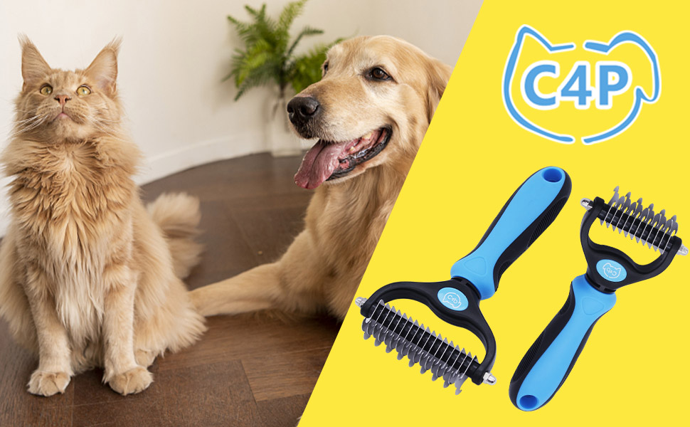 C4P Double Sided Undercoat Rake Brush for Long Haired Dogs