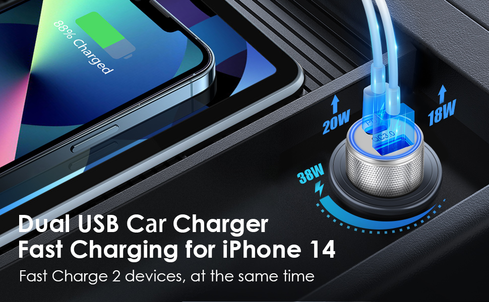 38W car charger 2 devices 