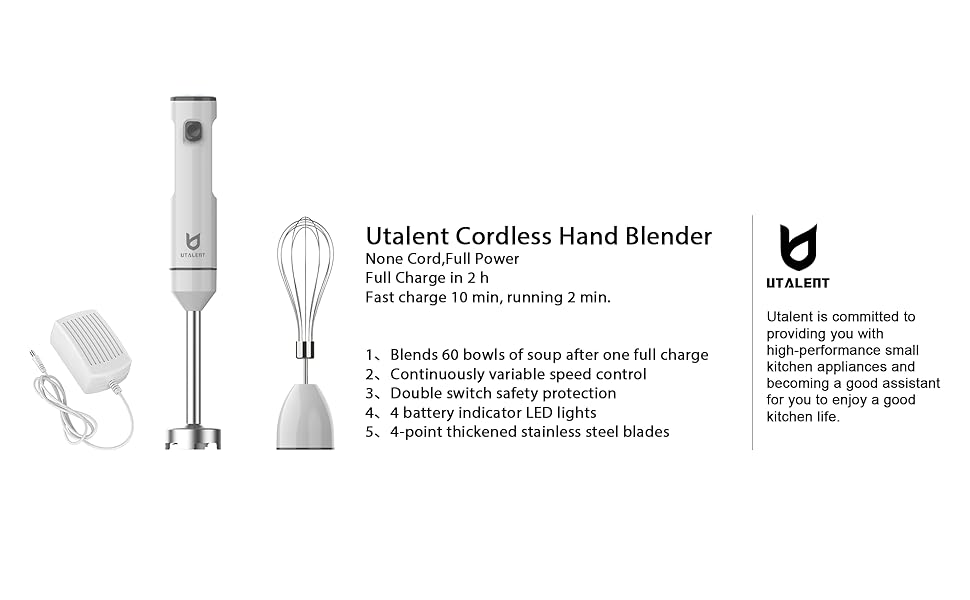 Cordless Hand Blender, UTALENT Variable Speed Immersion