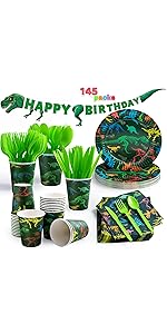 Dinosaur Birthday Party Supplies Dino Disposable Tableware Set for Dinosaur Themed Party Kids