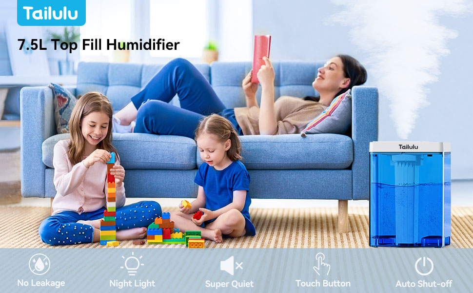 Humidifiers for Large Room Bedroom Home, 1.98 Gallon 7.5L Cool Mist Top Fill