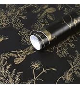 Safiyya Peel and Stick Wallpaper Floral Birds Contact Paper Black and Gold Wallpaper Removable Co...