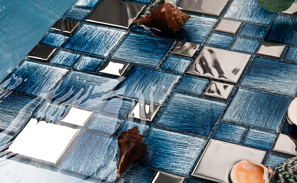 Blue/Silver mirror glass mosaic tile for kitchen bathroom backsplash shower wall subway glass tile